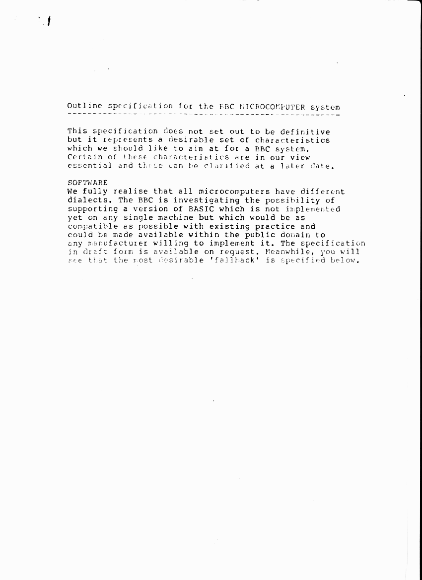 BBC Micro specification page 1
