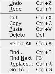 Edit menu