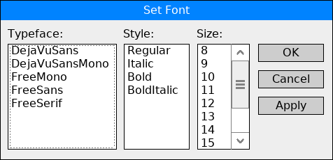 Set Font dialogue